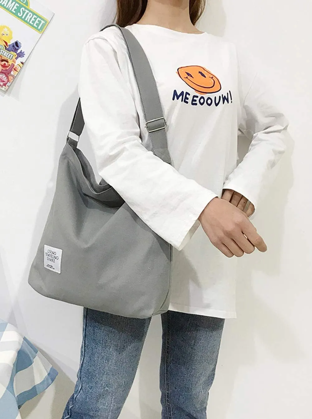 Covelin Women's Retro Large Size Canvas Shoulder Bag Hobo Crossbody Handbag Casual Tote