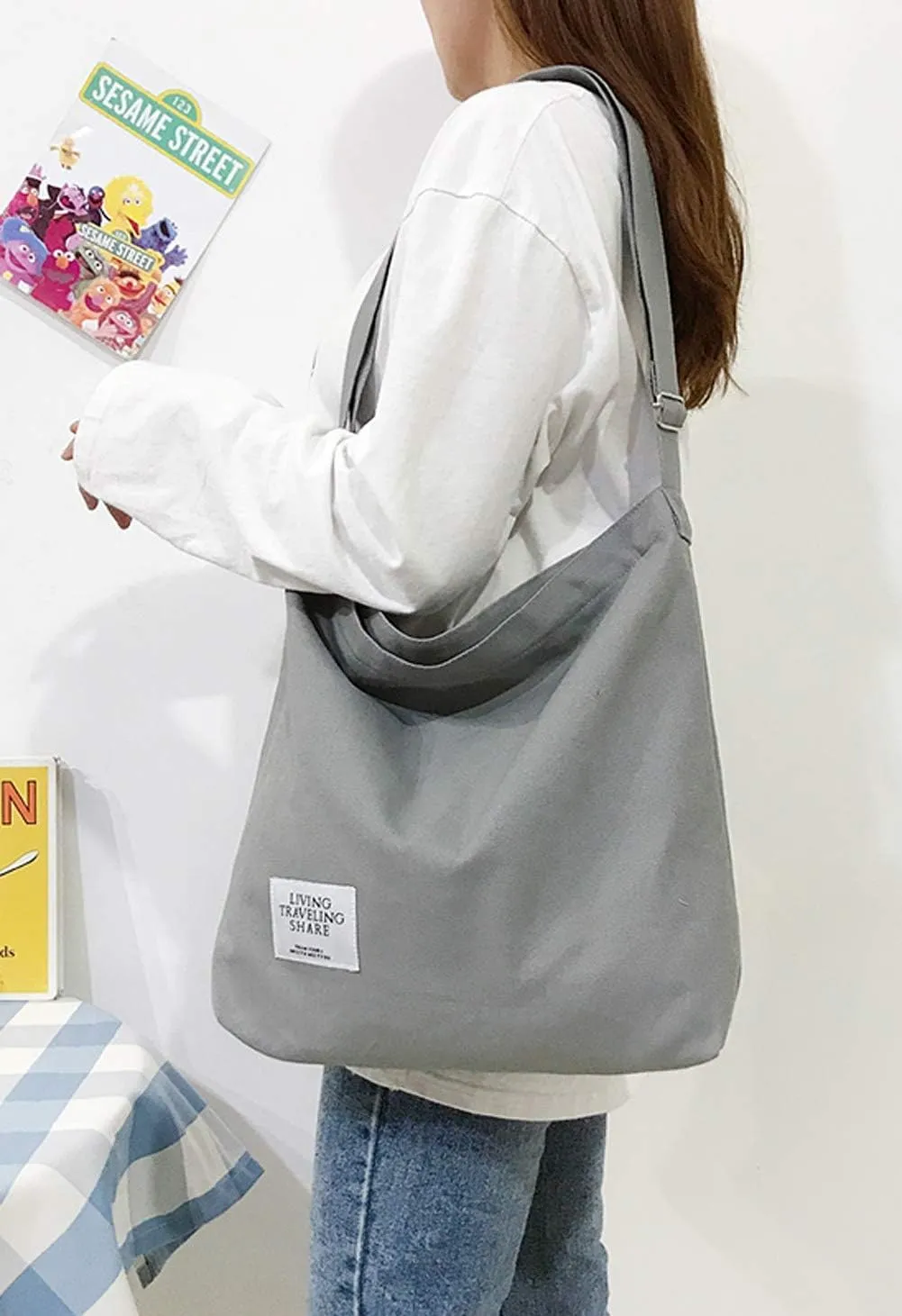 Covelin Women's Retro Large Size Canvas Shoulder Bag Hobo Crossbody Handbag Casual Tote