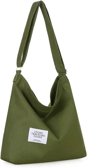 Covelin Women's Retro Large Size Canvas Shoulder Bag Hobo Crossbody Handbag Casual Tote