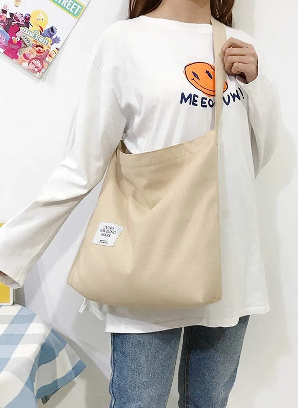 Covelin Women's Retro Large Size Canvas Shoulder Bag Hobo Crossbody Handbag Casual Tote
