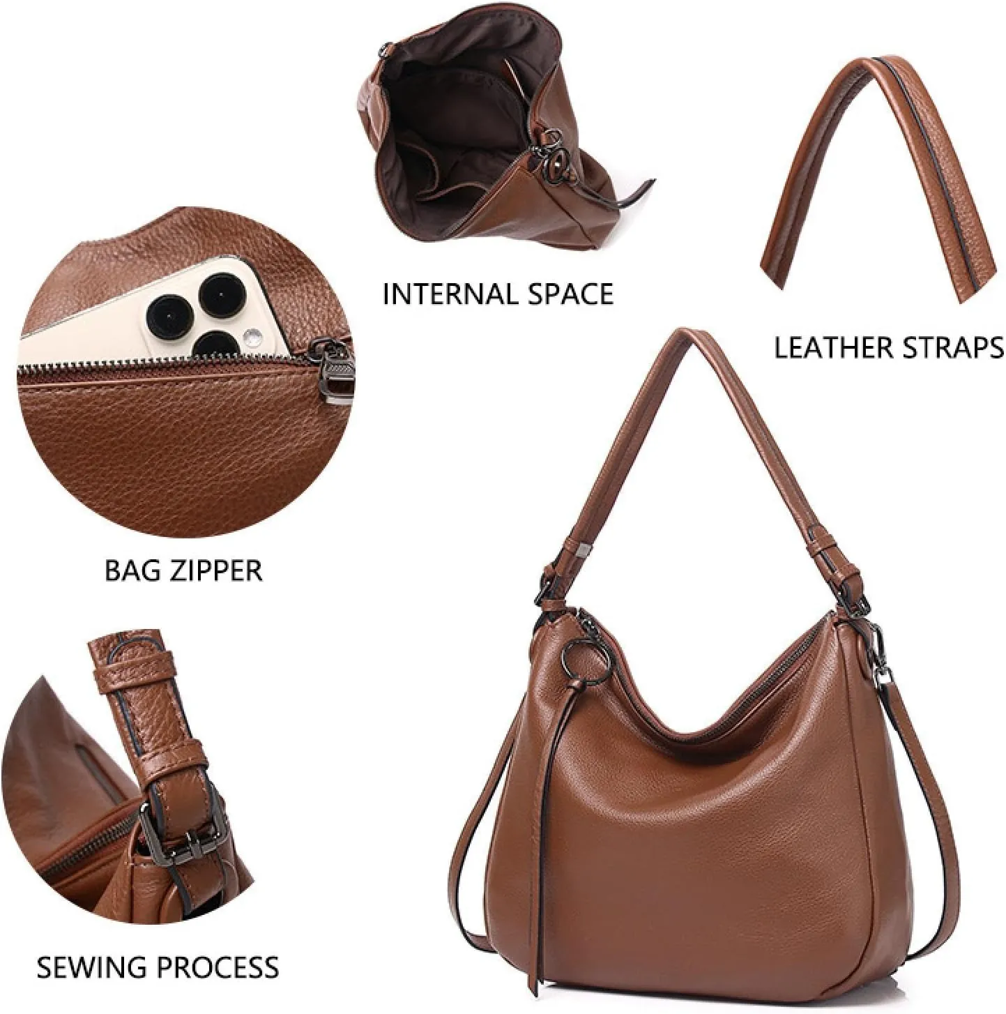 Cowhide Genuine Leather Commuter Fashion Tote Underarm Slouchy Large Shoulder Crossbody Bag