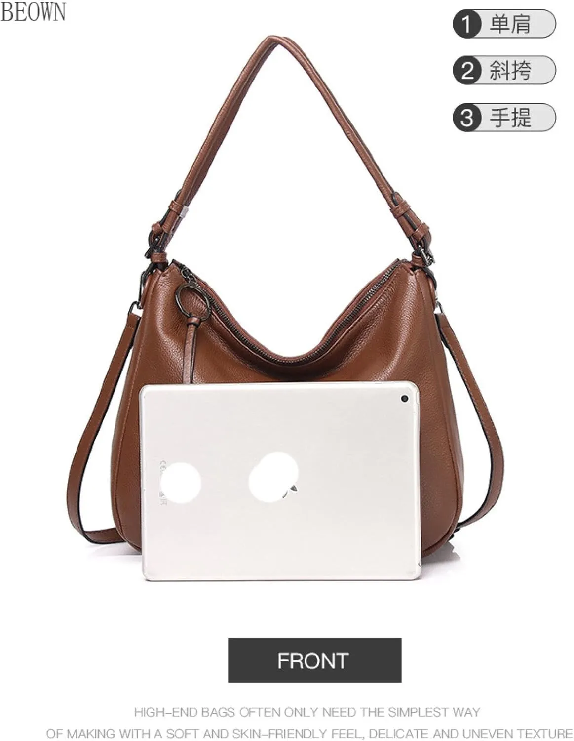 Cowhide Genuine Leather Commuter Fashion Tote Underarm Slouchy Large Shoulder Crossbody Bag