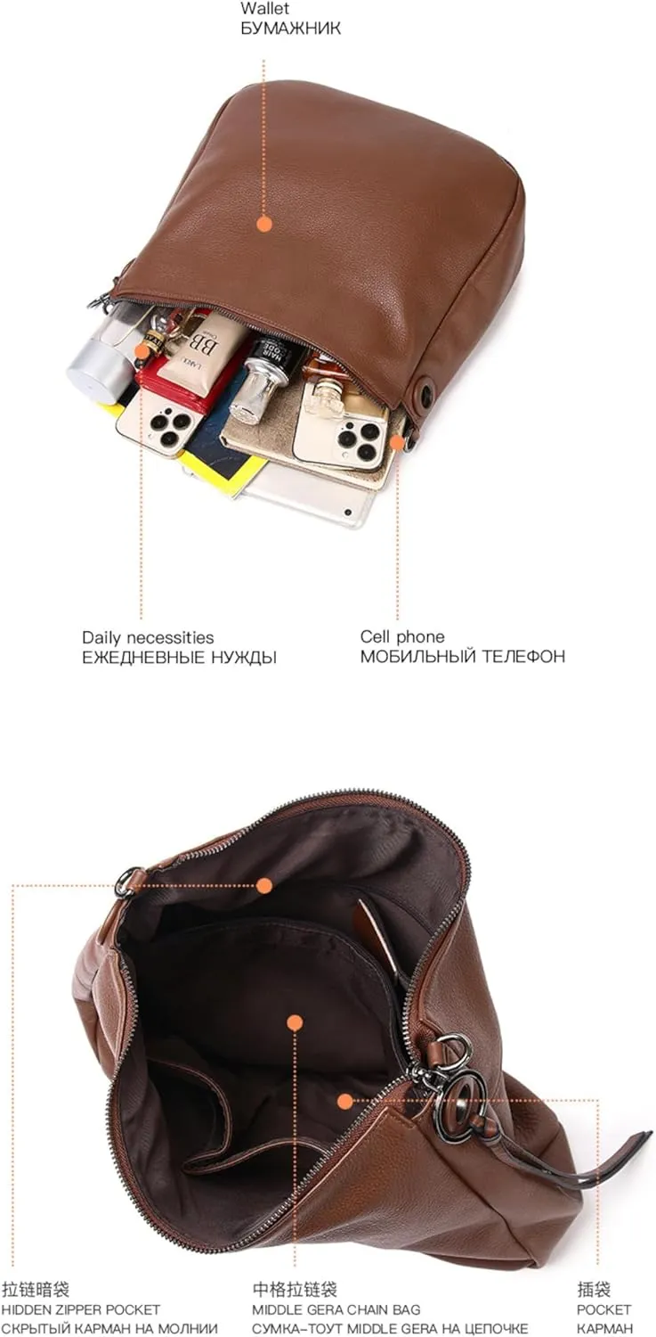 Cowhide Genuine Leather Commuter Fashion Tote Underarm Slouchy Large Shoulder Crossbody Bag