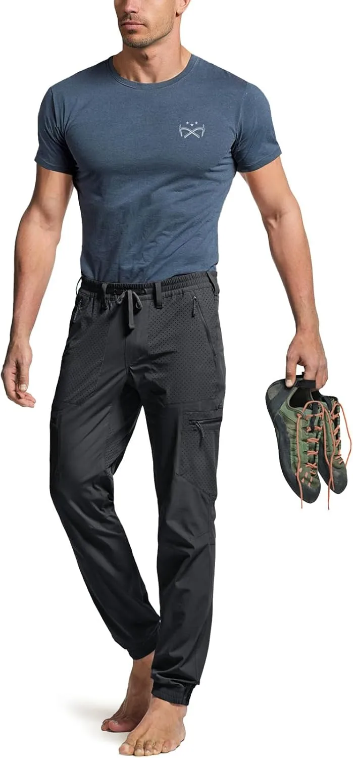 CQR Men's Lightweight Vent Hiking Pants, Water-Resistant & Breathable Sports Outdoor Athletic Pants with Elastic Waist