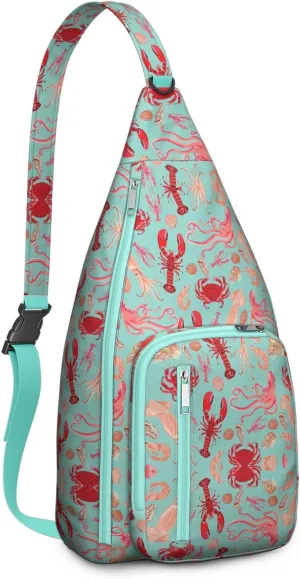 Crab Shrimp Fish Lobster Crossbody Bag Daypack for Women Men Lightweight Waterproof Sling Bag Backpack Hiking Cycling