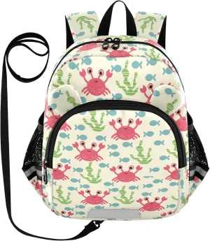 Crab Yellow Preschool Backpack Cute Cartoon Daycare Bookbag School Backpack with Traction Rope for Kids 3-6