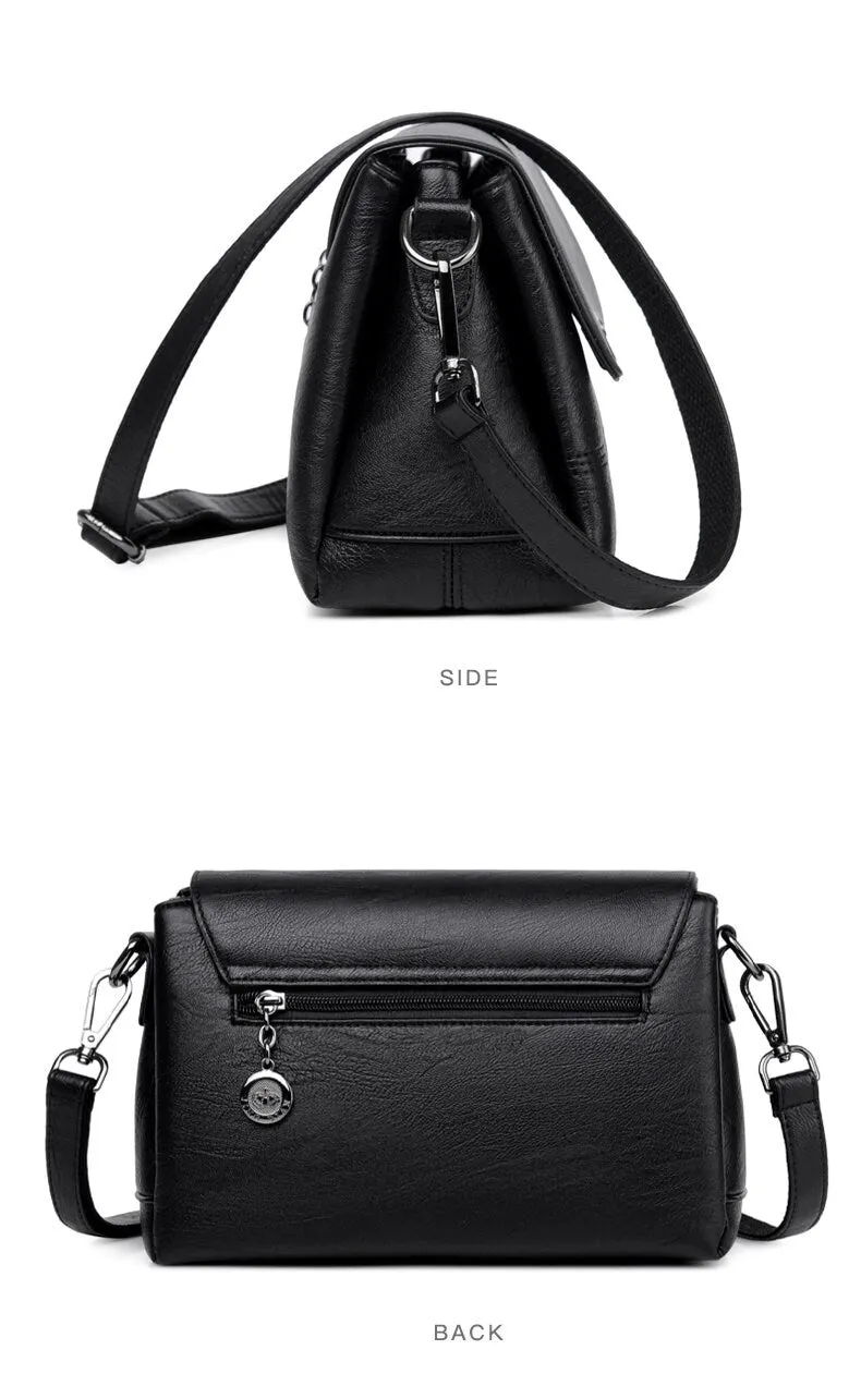 creamtopmall Cute Black Plain Solid Color Simple Minimalist Luxury Vegan Leather Crossbody Bag for Women, Shoulder Bag, Messenger Bag