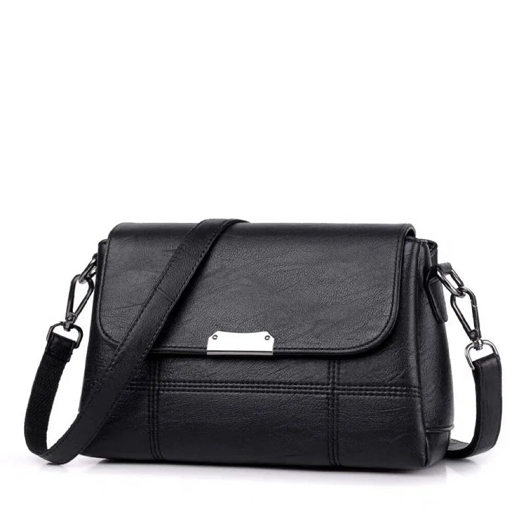 creamtopmall Cute Black Plain Solid Color Simple Minimalist Luxury Vegan Leather Crossbody Bag for Women, Shoulder Bag, Messenger Bag