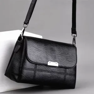 creamtopmall Cute Black Plain Solid Color Simple Minimalist Luxury Vegan Leather Crossbody Bag for Women, Shoulder Bag, Messenger Bag