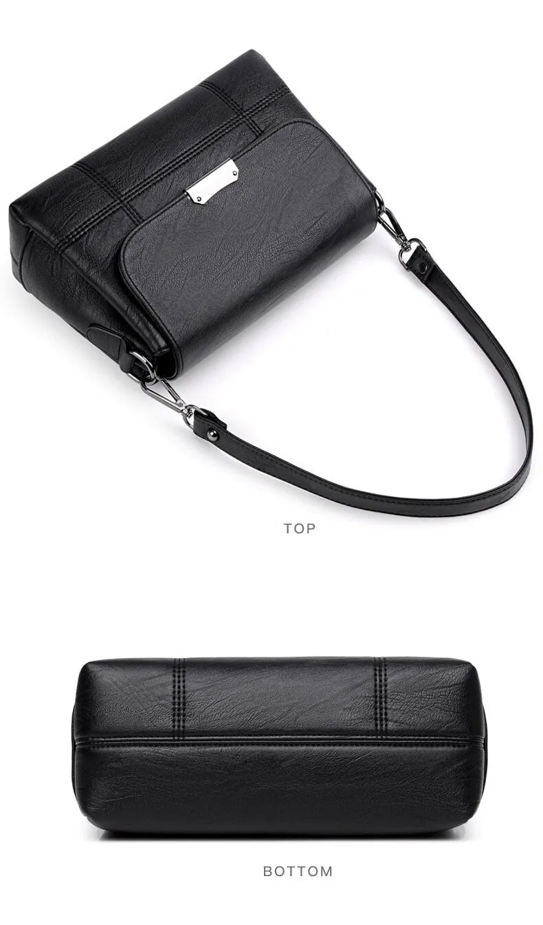 creamtopmall Cute Black Plain Solid Color Simple Minimalist Luxury Vegan Leather Crossbody Bag for Women, Shoulder Bag, Messenger Bag