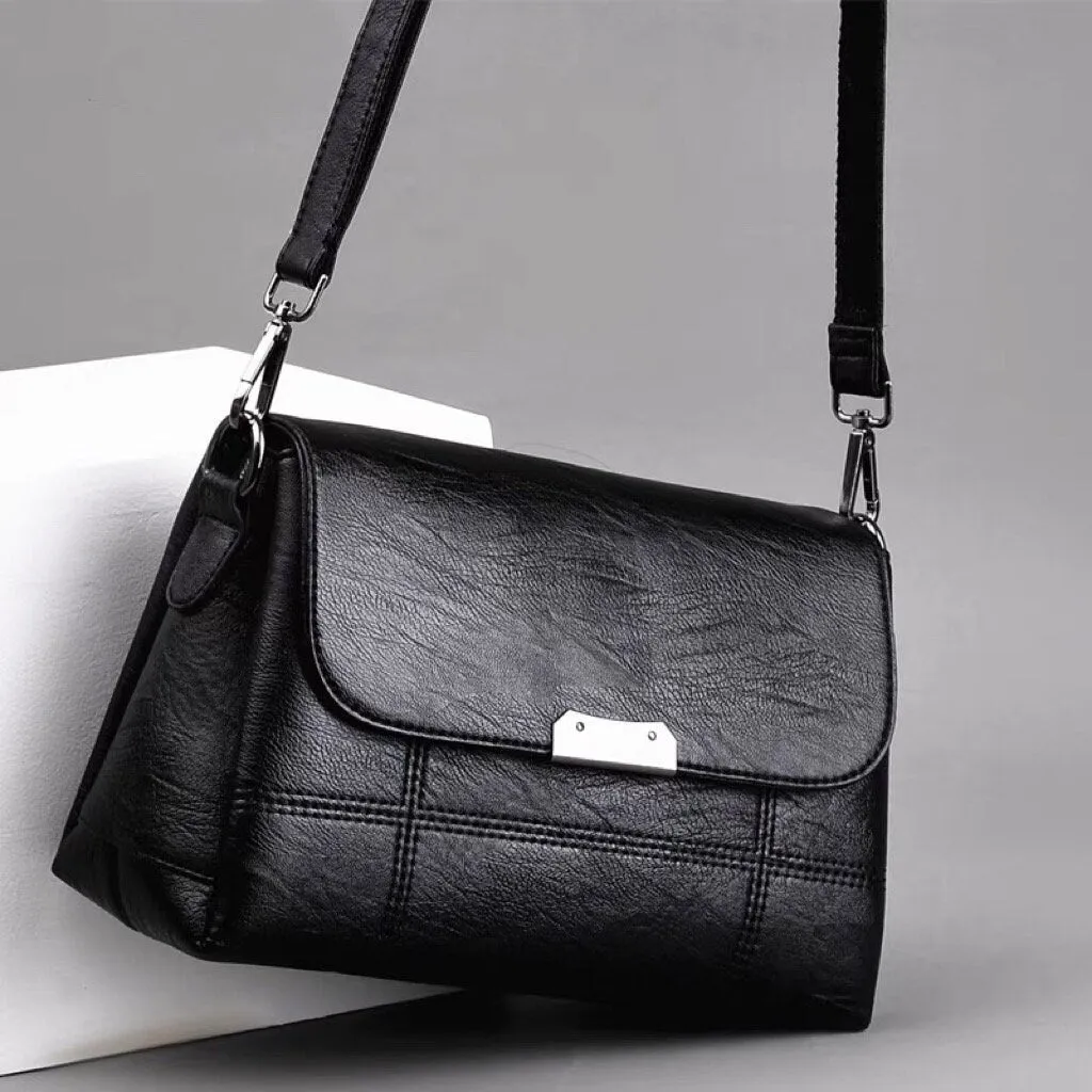 creamtopmall Cute Black Plain Solid Color Simple Minimalist Luxury Vegan Leather Crossbody Bag for Women, Shoulder Bag, Messenger Bag