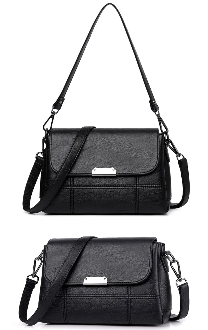 creamtopmall Cute Black Plain Solid Color Simple Minimalist Luxury Vegan Leather Crossbody Bag for Women, Shoulder Bag, Messenger Bag