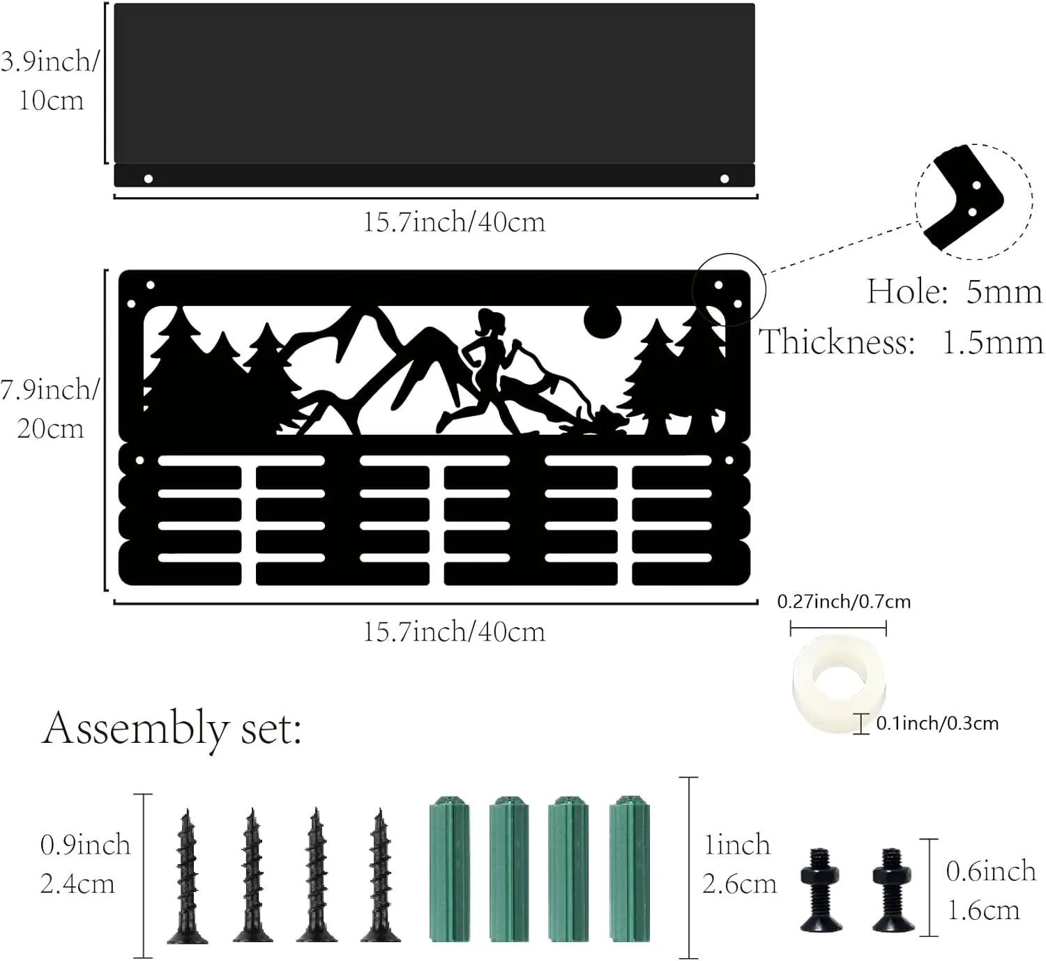 CREATCABIN Running Medal Hanger Display Trophy Shelf Marathon Medal Holder with Shelf Stand Mountain Forest Sports 4 Rows Metal Hanging Wall Mount Frame Hold 70  Medals for Medals Rack 15.7x7.9Inch
