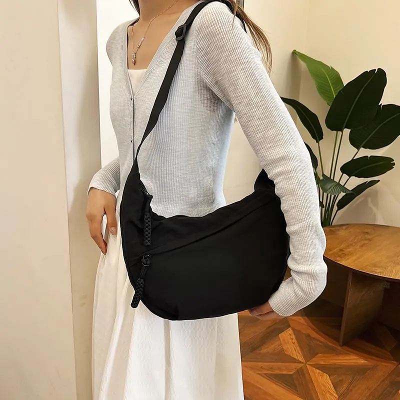Crescent Crossbody for Women, Fashion Leopard Shoulder Nylon Luna Dumpling Moon Hobo Bag