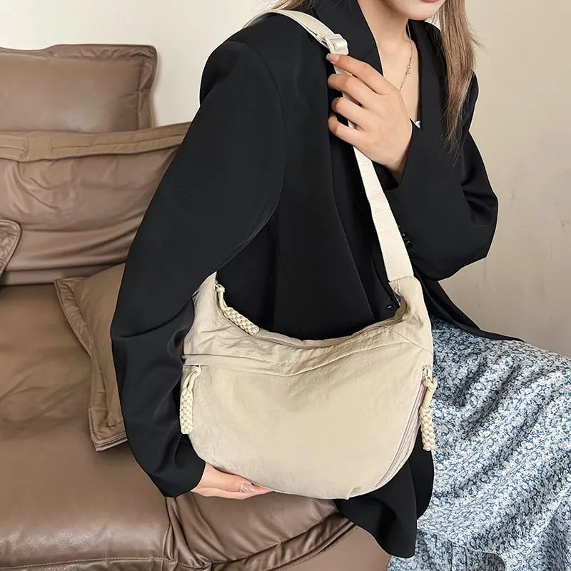 Crescent Crossbody for Women, Fashion Leopard Shoulder Nylon Luna Dumpling Moon Hobo Bag