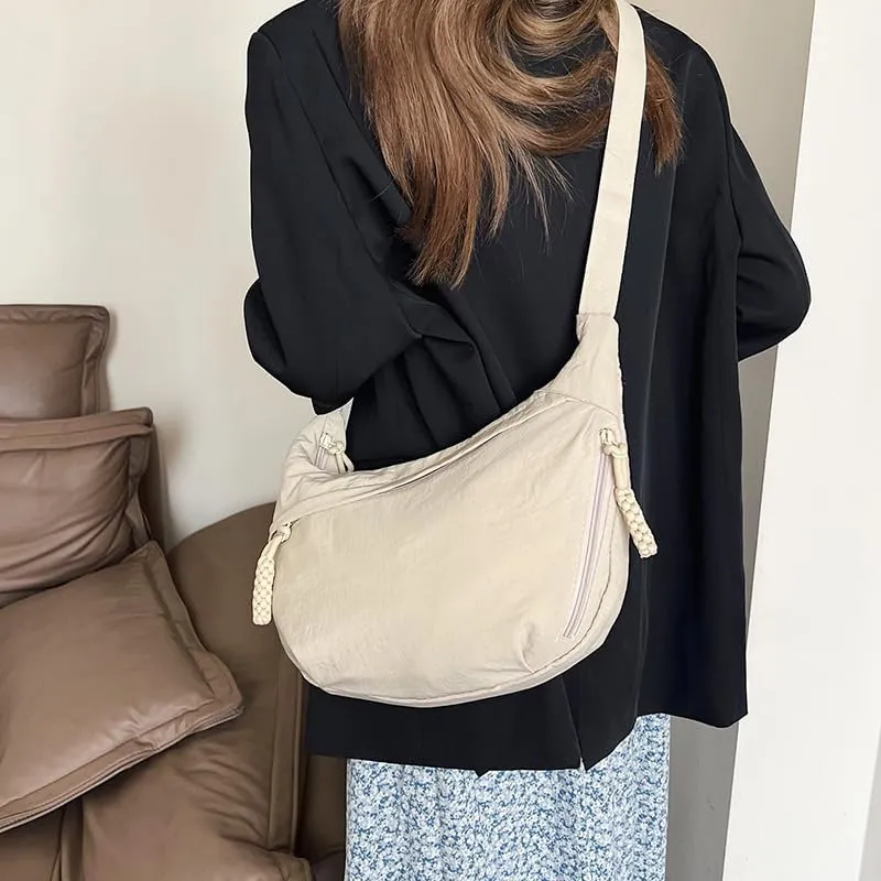 Crescent Crossbody for Women, Fashion Leopard Shoulder Nylon Luna Dumpling Moon Hobo Bag