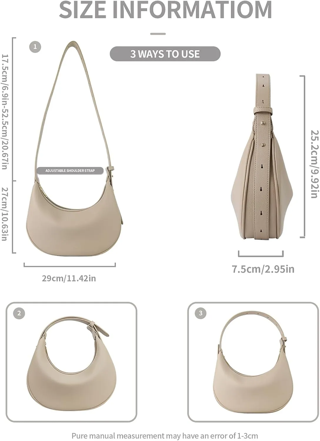 Crescent Shoulder Bag for Women Trendy Crossbody Bag Hobo Purse Vegan Leather Clutch Handbag Adjustable Strap