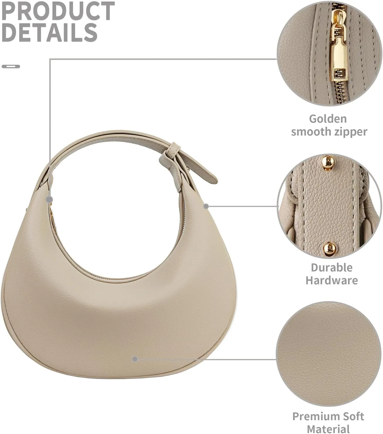 Crescent Shoulder Bag for Women Trendy Crossbody Bag Hobo Purse Vegan Leather Clutch Handbag Adjustable Strap