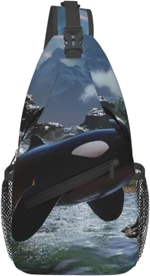Cross Chest Bag Diagonally Sling Backpack Crossbody Shoulder Bag The fusion of killer whales and forests Branches Sling Bag Travel Hiking Daypack