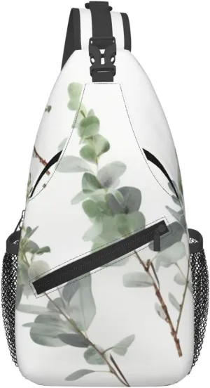 Cross Chest Bag for Men Women Crossbody Backpack White Natural Greenery Twig Sling Bag Travel Hiking Daypack