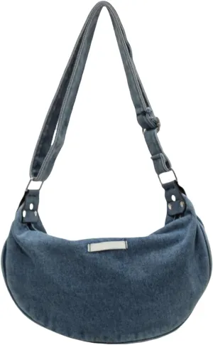 Crossbody Bag for Women, Large Capacity Denim Underarm Single Shoulder Dumpling Bag with Adjustable Straps