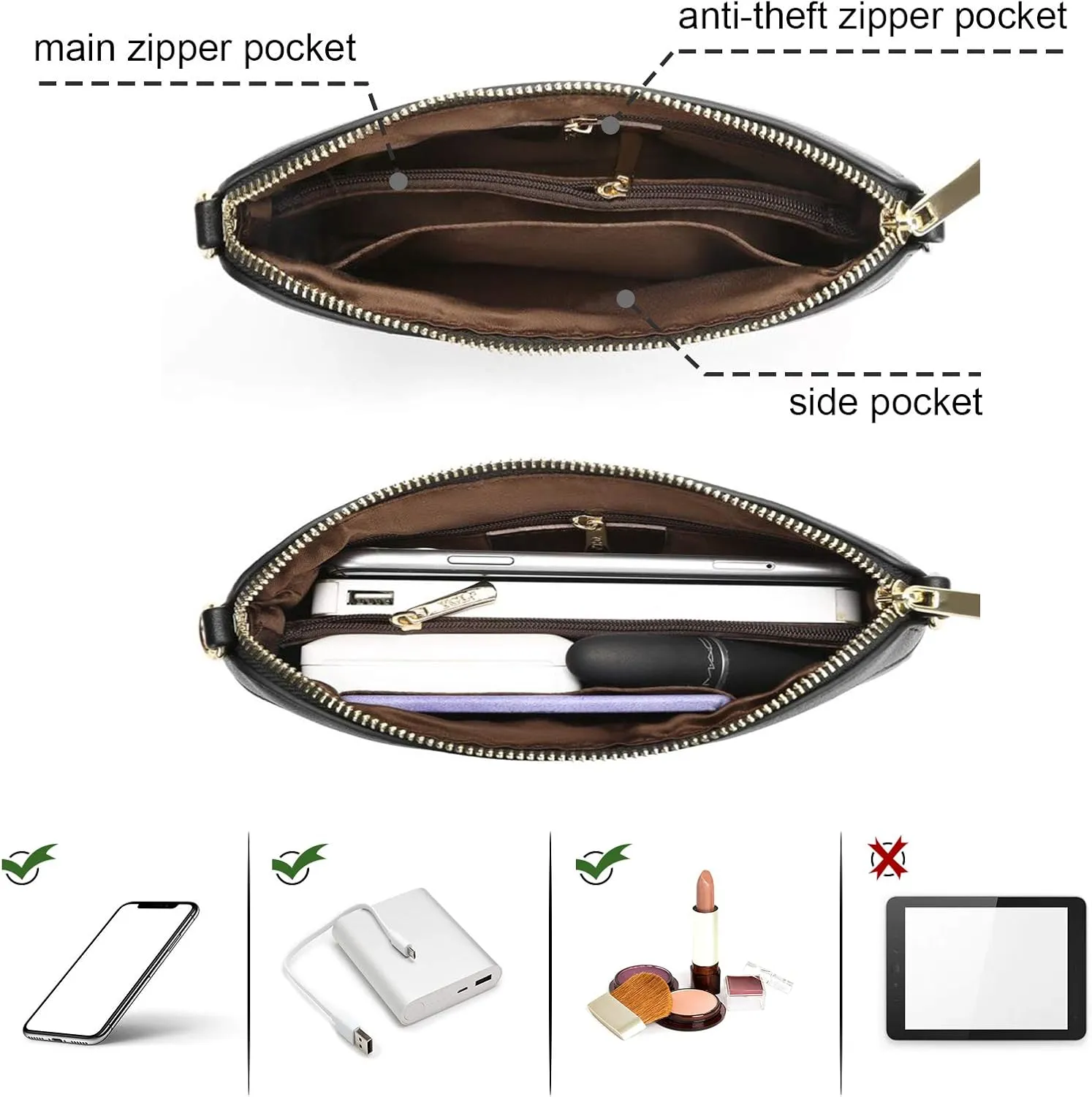 Crossbody Bag for Women, Vegan Leather Women Crossbody Purse Small Shoulder Handbags, Ladies Wristlet Clutch