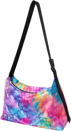 Crossbody Bag Watercolor Fluid Print, Large Capacity Leather Shoulder Bag Zipper Closure with Fabric Strap