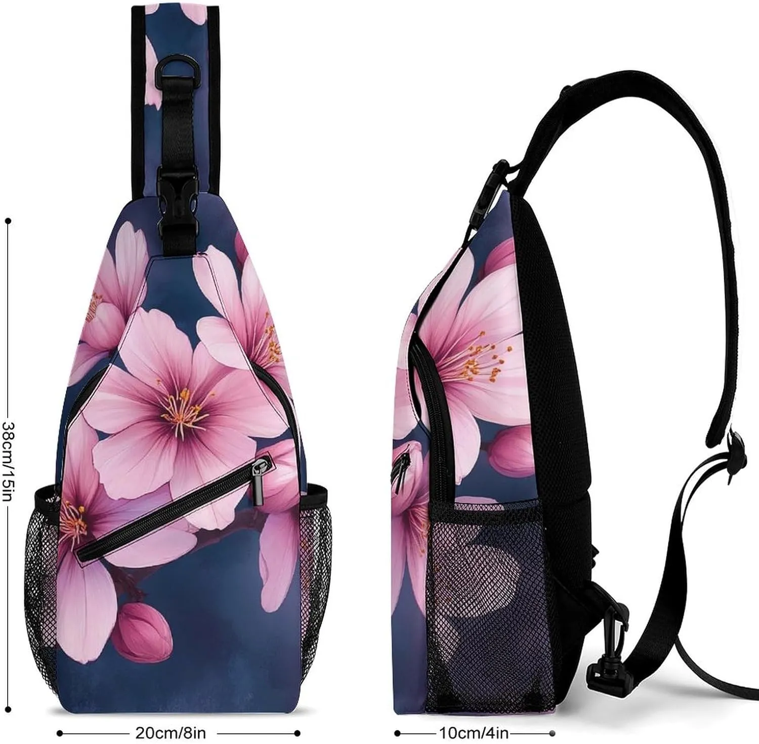 Crossbody Bags for Men, Travel Casual Sling Backpack Watercolor Blossom Japanese Cherry Flowers Gym Chest Bag Large Capacity Shoulder Backpack for Sport