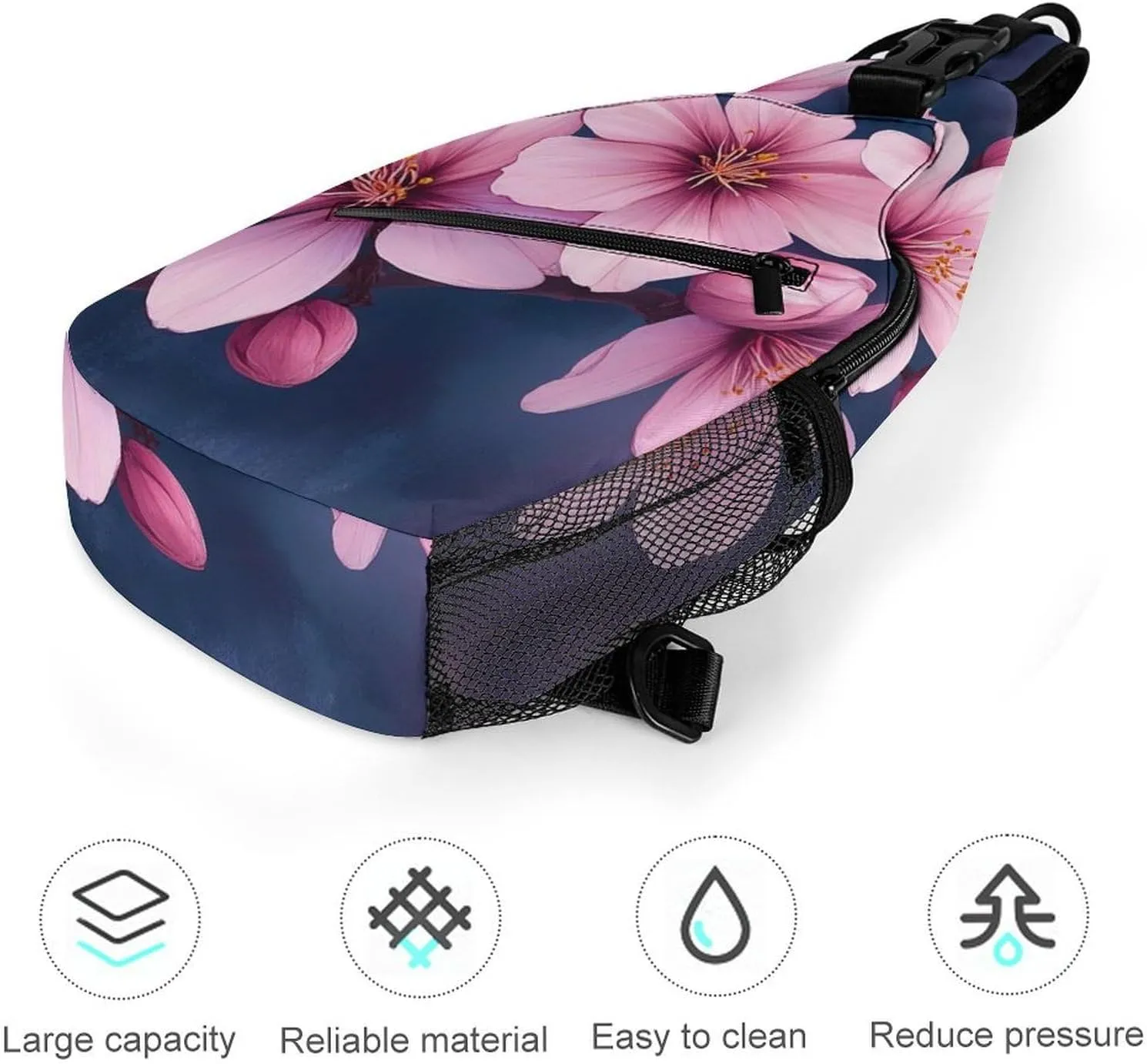 Crossbody Bags for Men, Travel Casual Sling Backpack Watercolor Blossom Japanese Cherry Flowers Gym Chest Bag Large Capacity Shoulder Backpack for Sport