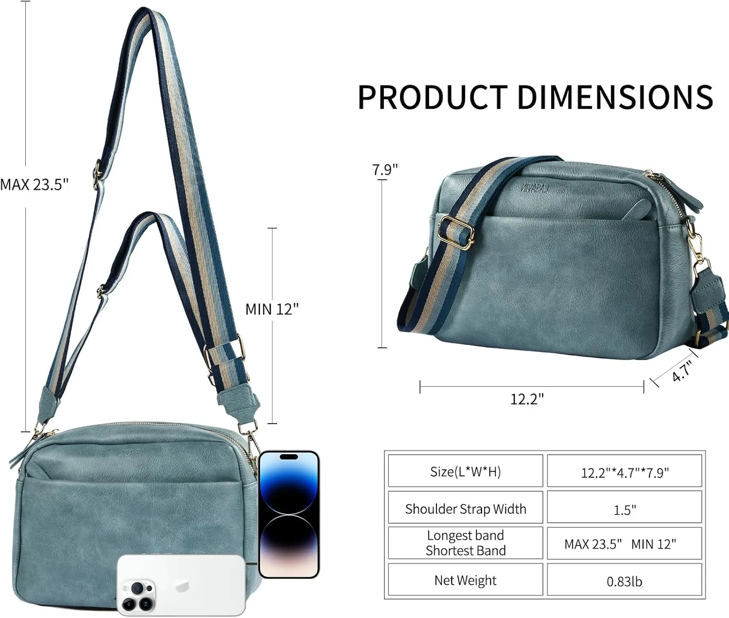 Crossbody Bags for Women, Fashion Large Size Vegan Leather Purse Shoulder Handbag with Adjustable Wide Strap