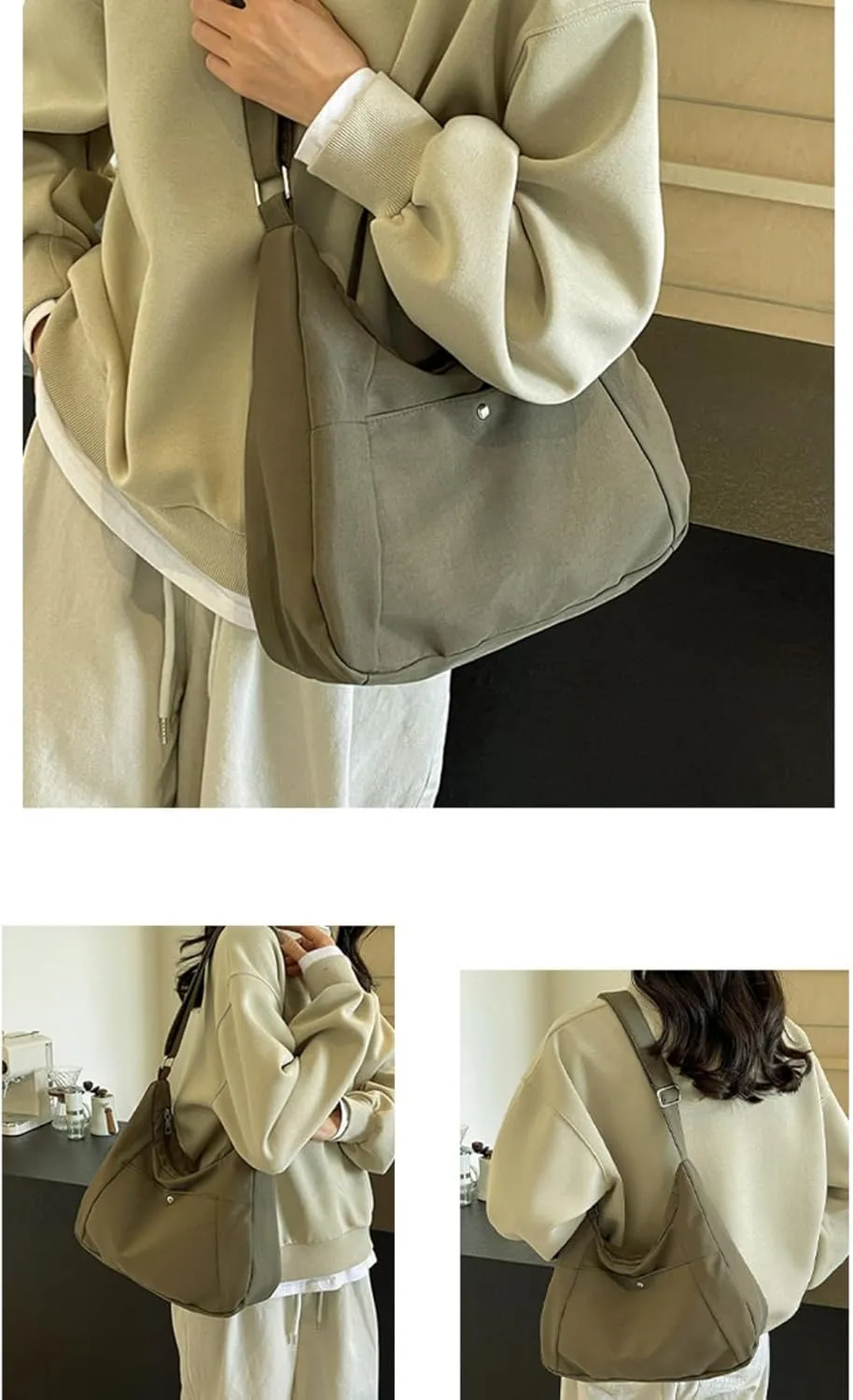 Crossbody Bags For Women with Adjustable Strap Nylon Canvas Shoulder Bag Lightweight Casual Handbags New Zipper Purse Large (Green)