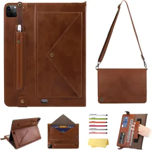 Crossbody Handbag Case for iPad Pro 12.9 inch 6th/5th/4th/3rd Generation 2022/2021/2020/2018 with Pencil Holder/Shoulder Strap/Hand Strap/Stand Envelope Bag Magnetic Wallet Cover, Coffee