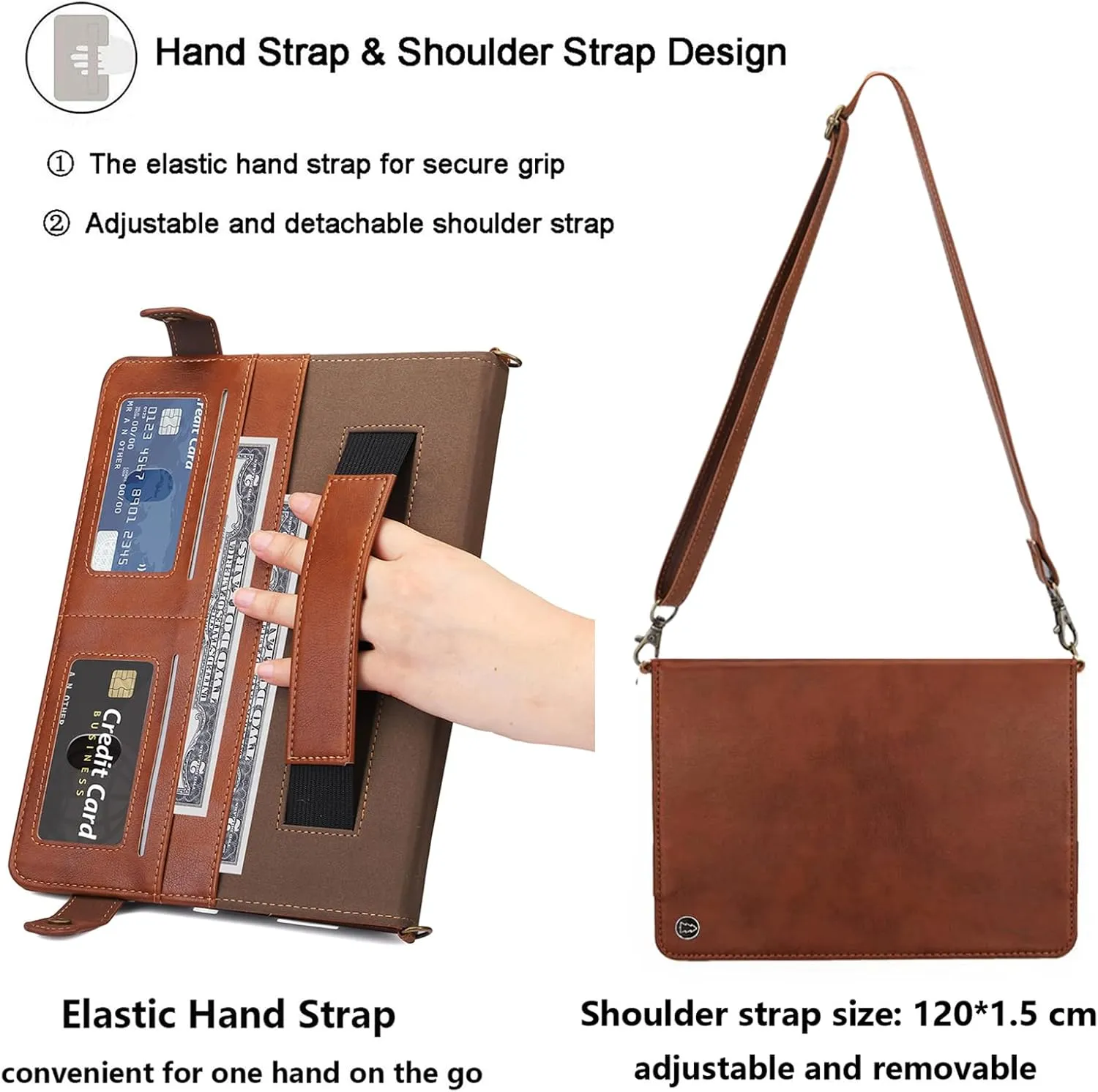 Crossbody Handbag Case for iPad Pro 12.9 inch 6th/5th/4th/3rd Generation 2022/2021/2020/2018 with Pencil Holder/Shoulder Strap/Hand Strap/Stand Envelope Bag Magnetic Wallet Cover, Coffee