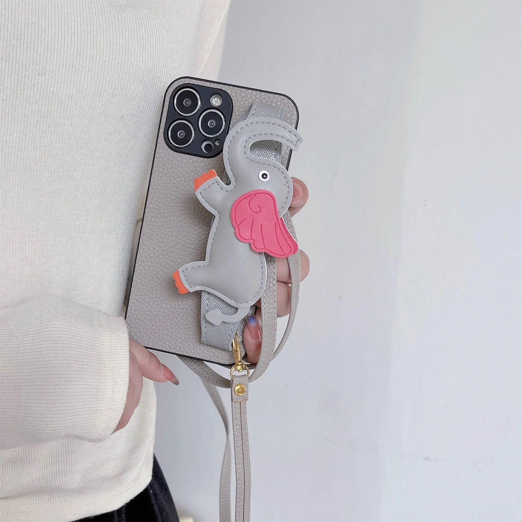 Crossbody Lanyard Leather Strap Elephant Case for iPhone