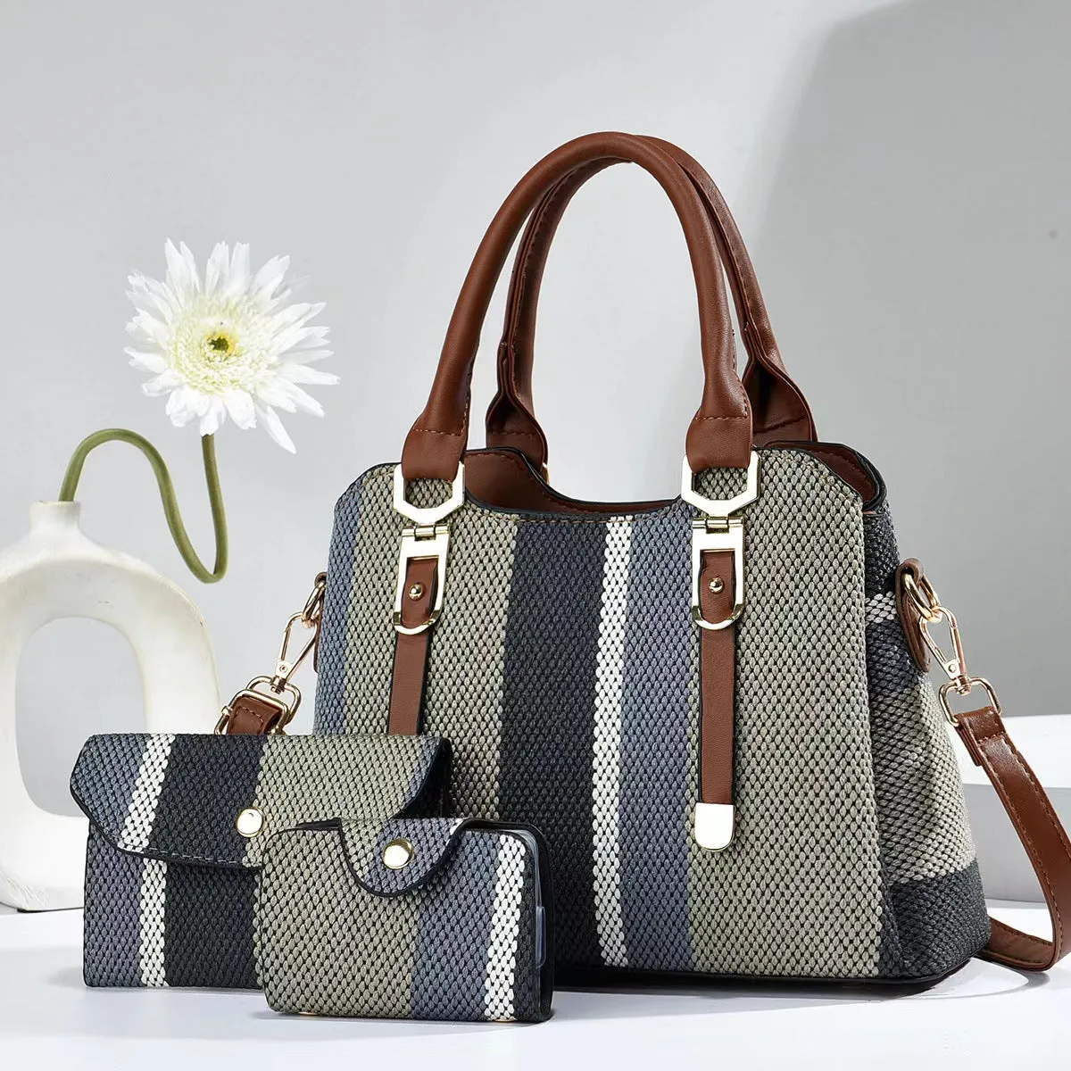 Crossbody Large Capacity Handbags New Son And Mother Canvas Contrast Color Handbags