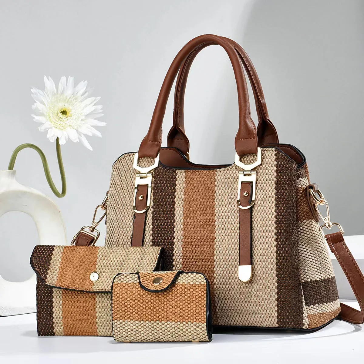 Crossbody Large Capacity Handbags New Son And Mother Canvas Contrast Color Handbags
