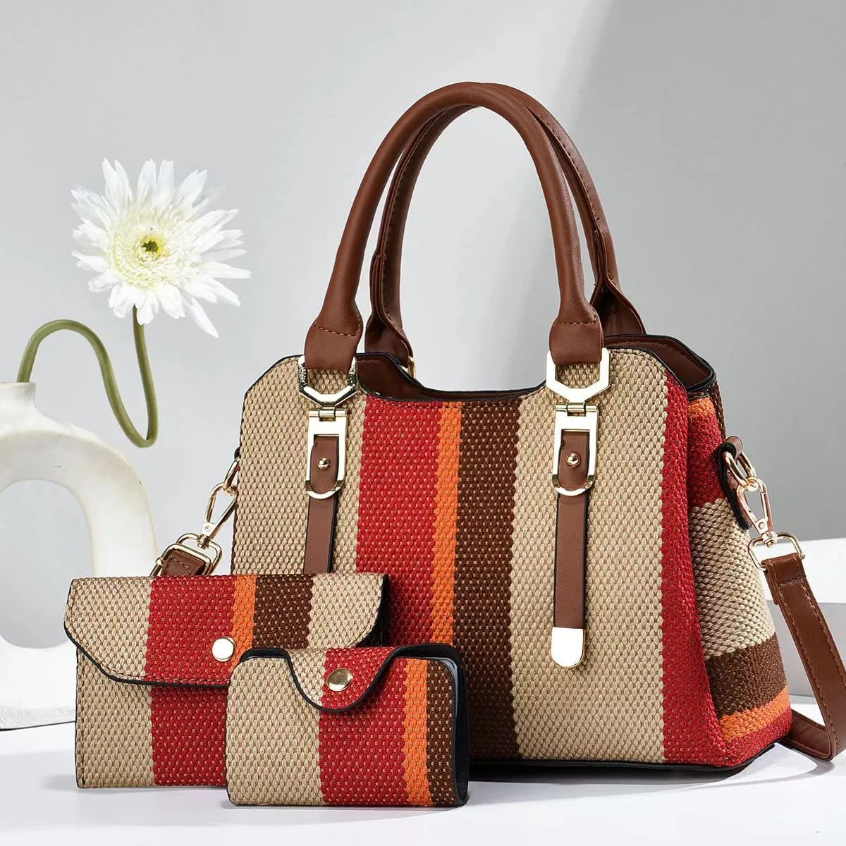 Crossbody Large Capacity Handbags New Son And Mother Canvas Contrast Color Handbags