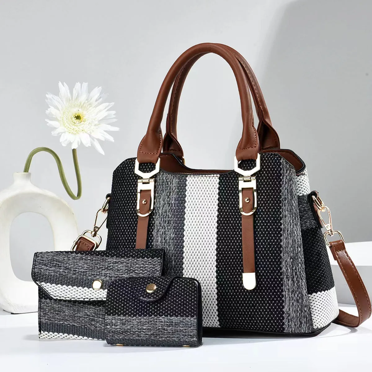 Crossbody Large Capacity Handbags New Son And Mother Canvas Contrast Color Handbags