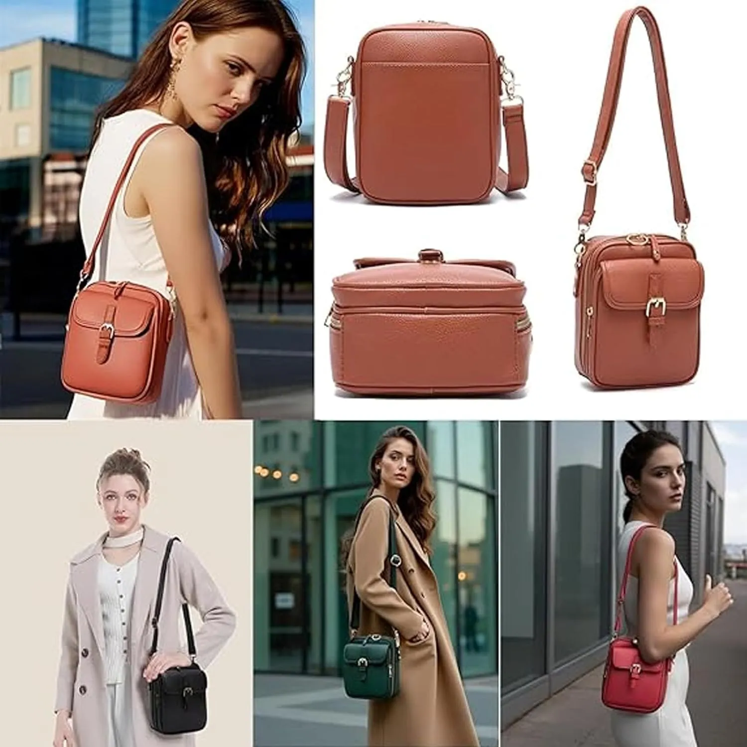 Crossbody Leather Bag, Vintage Large Capacity Messenger Bag with 10 Card Slots