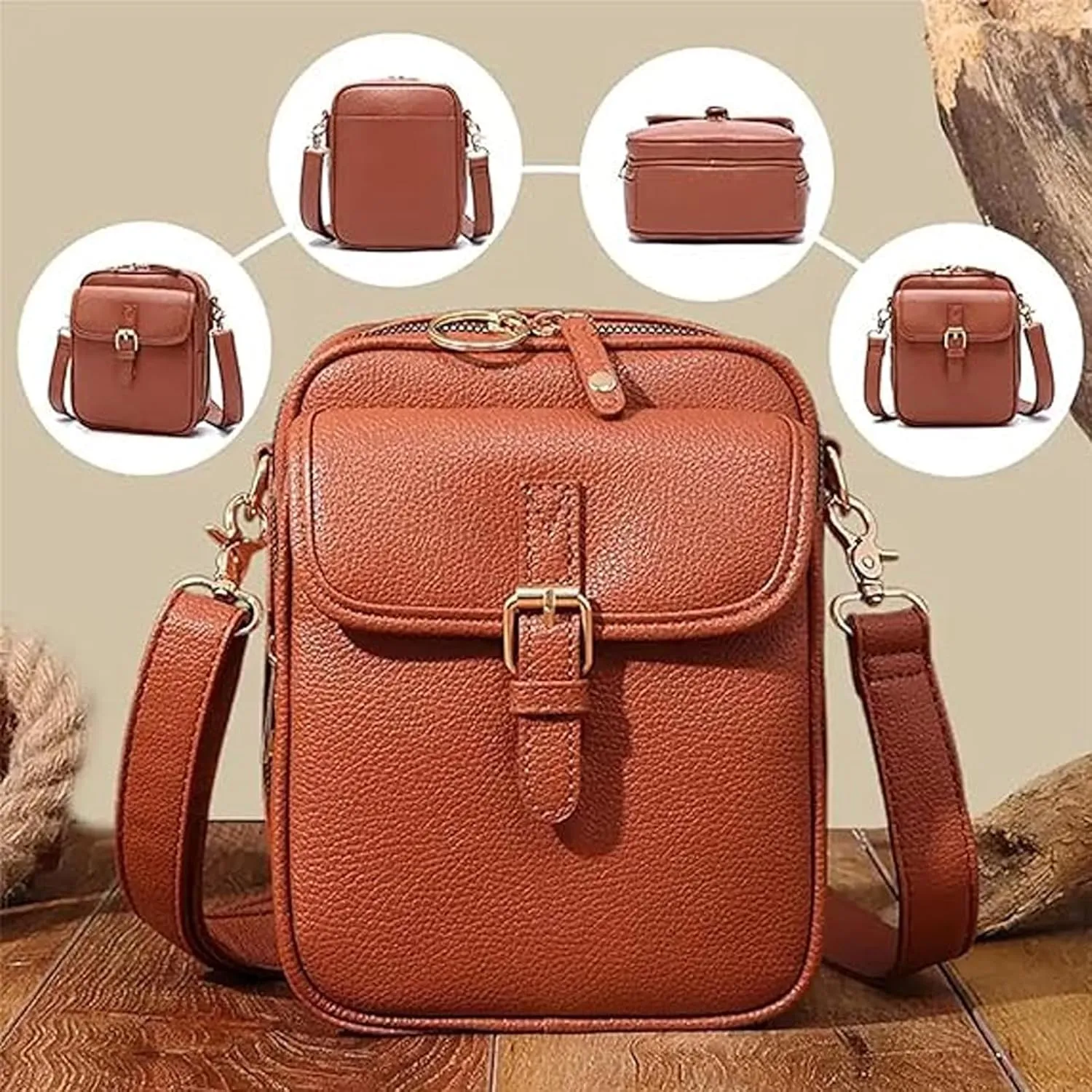 Crossbody Leather Bag, Vintage Large Capacity Messenger Bag with 10 Card Slots