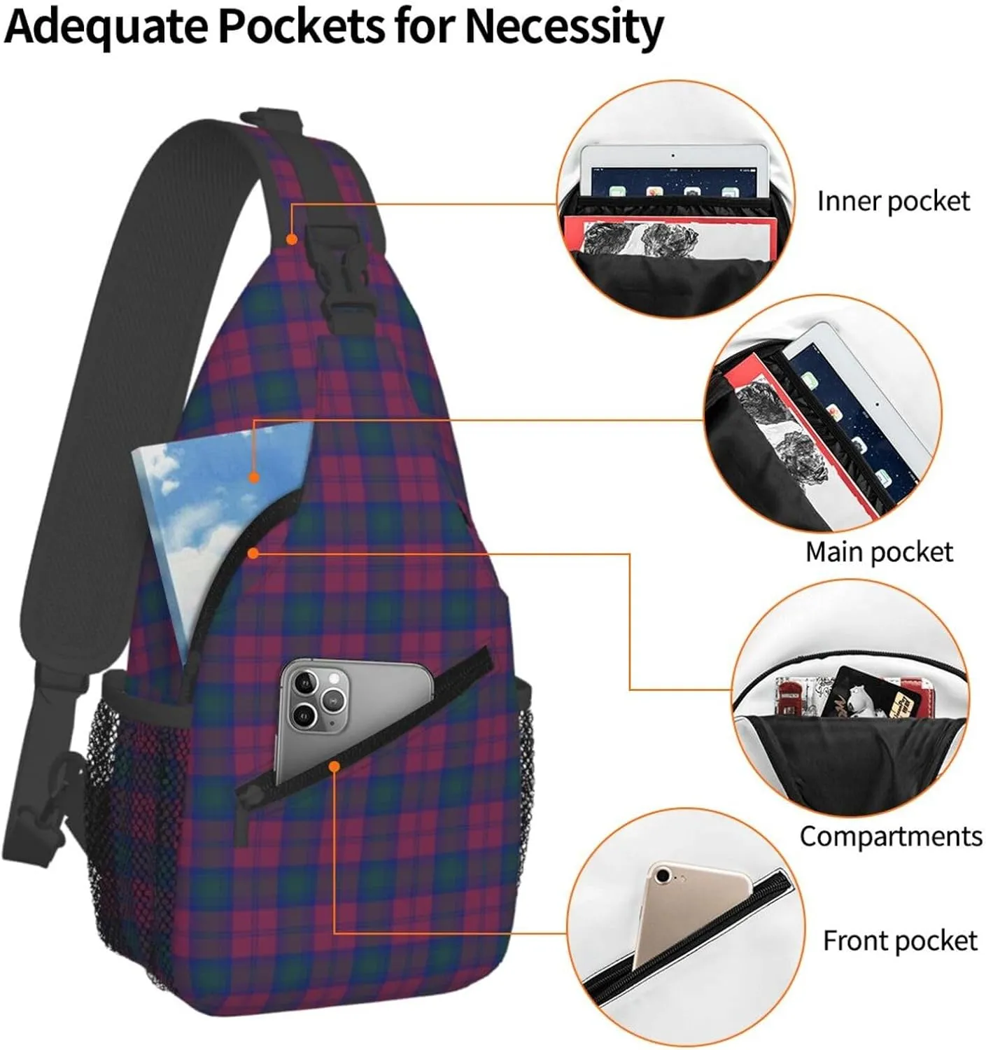 Crossbody Sling Backpack Clan Lindsay Tartan Shoulder Chest Bag Daypack for Traveling Sport