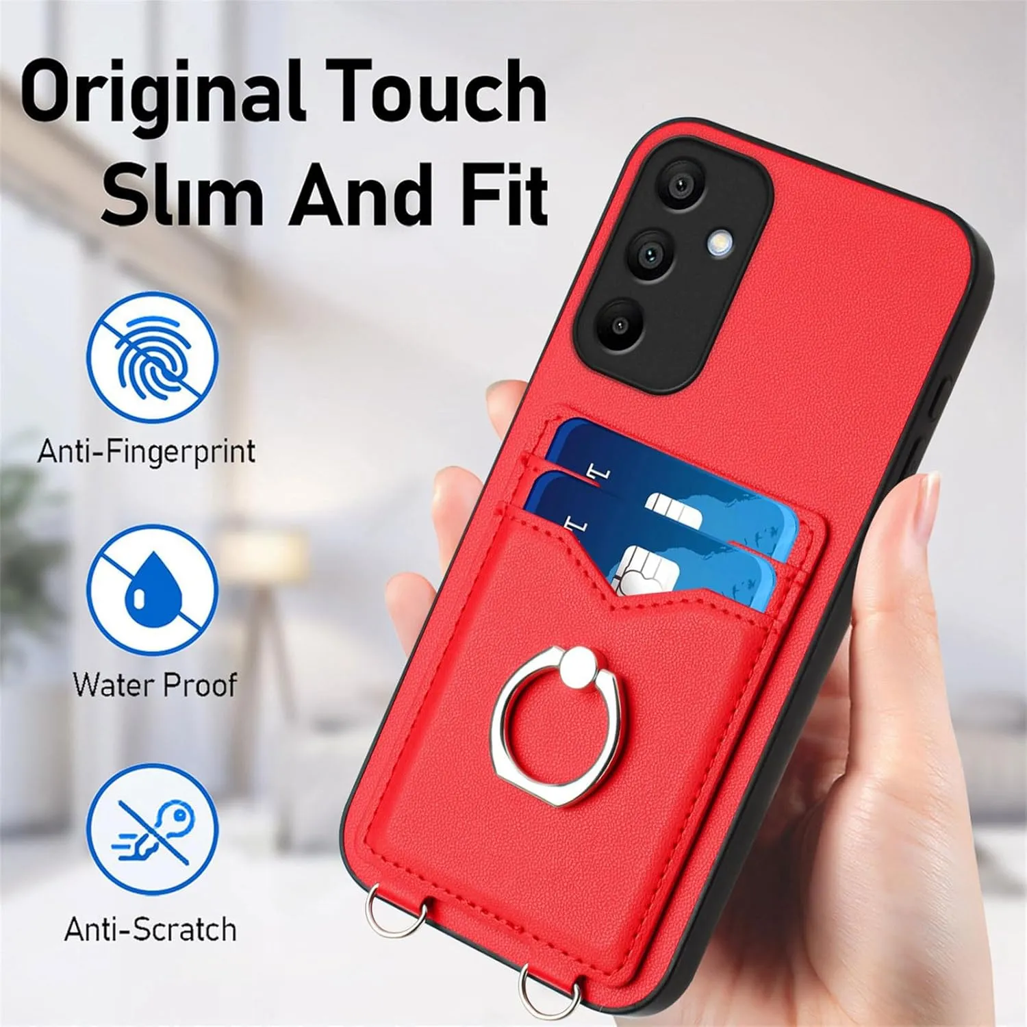 Crossbody Wallet Case for Galaxy A16 5G with Card Holder and Ring Stand Kickstand Wrist Strap Lanyard Handbag Purse Phone Case Cover for Samsung Galaxy A16 5G. Red YKB