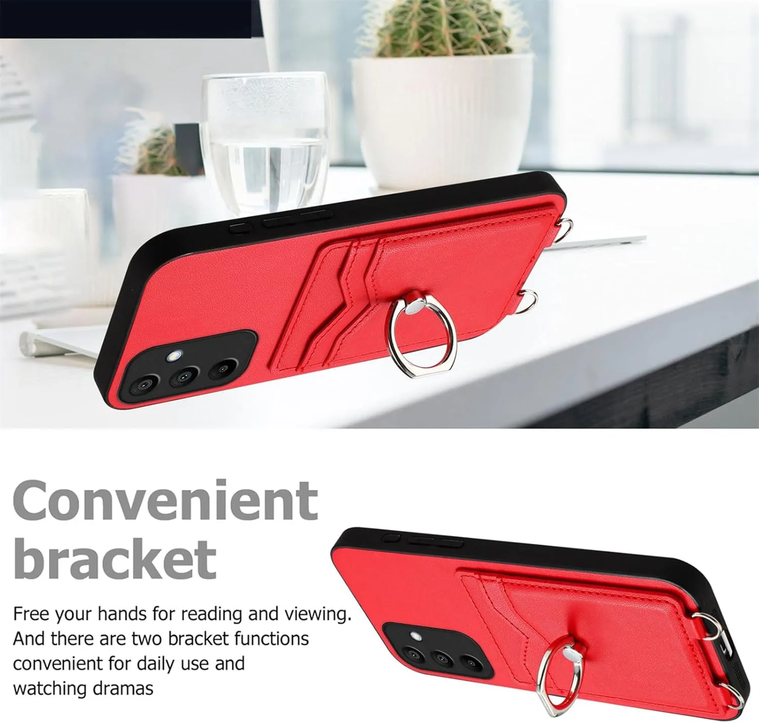 Crossbody Wallet Case for Galaxy A16 5G with Card Holder and Ring Stand Kickstand Wrist Strap Lanyard Handbag Purse Phone Case Cover for Samsung Galaxy A16 5G. Red YKB