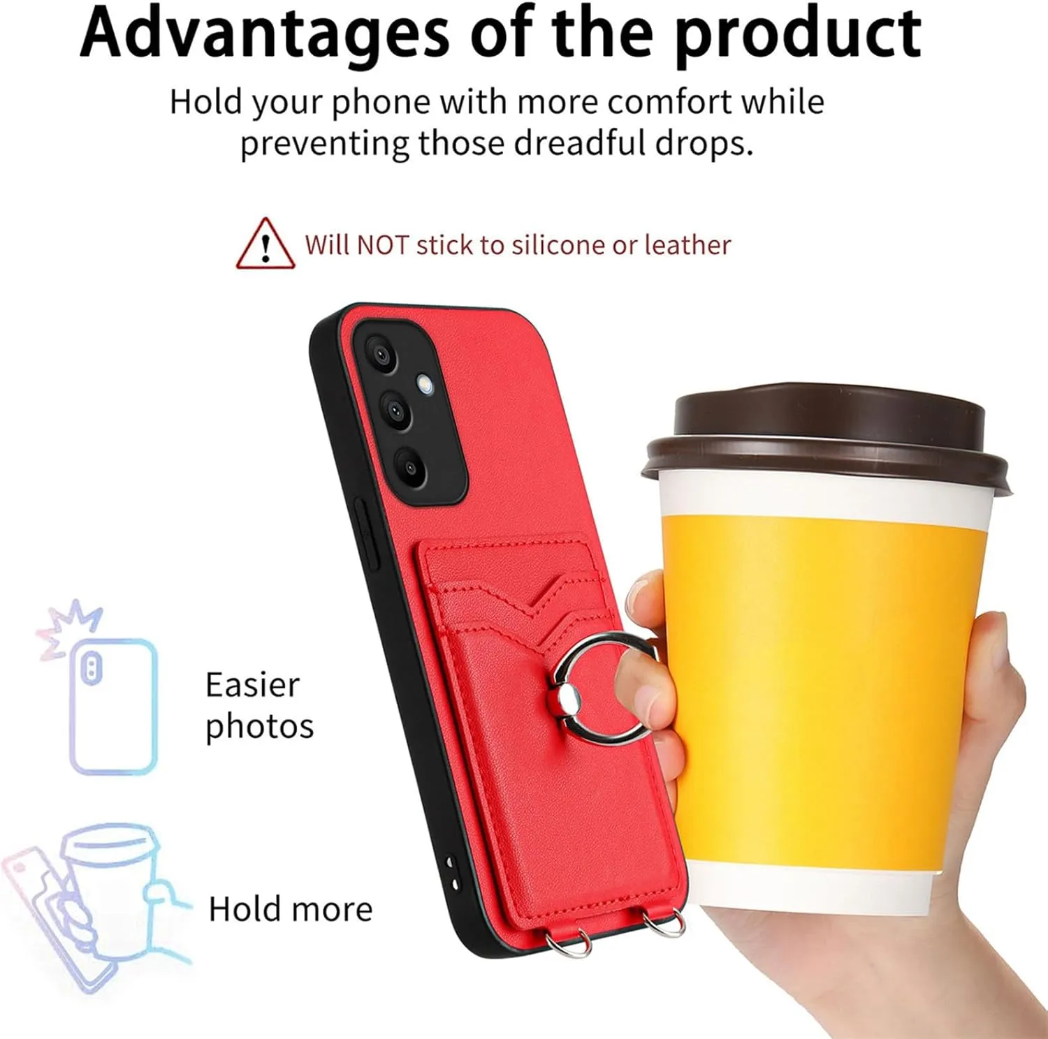 Crossbody Wallet Case for Galaxy A16 5G with Card Holder and Ring Stand Kickstand Wrist Strap Lanyard Handbag Purse Phone Case Cover for Samsung Galaxy A16 5G. Red YKB