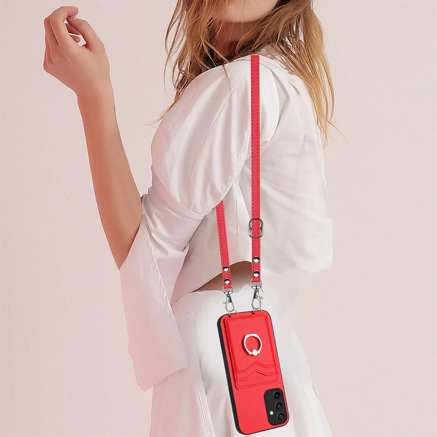 Crossbody Wallet Case for Galaxy A16 5G with Card Holder and Ring Stand Kickstand Wrist Strap Lanyard Handbag Purse Phone Case Cover for Samsung Galaxy A16 5G. Red YKB