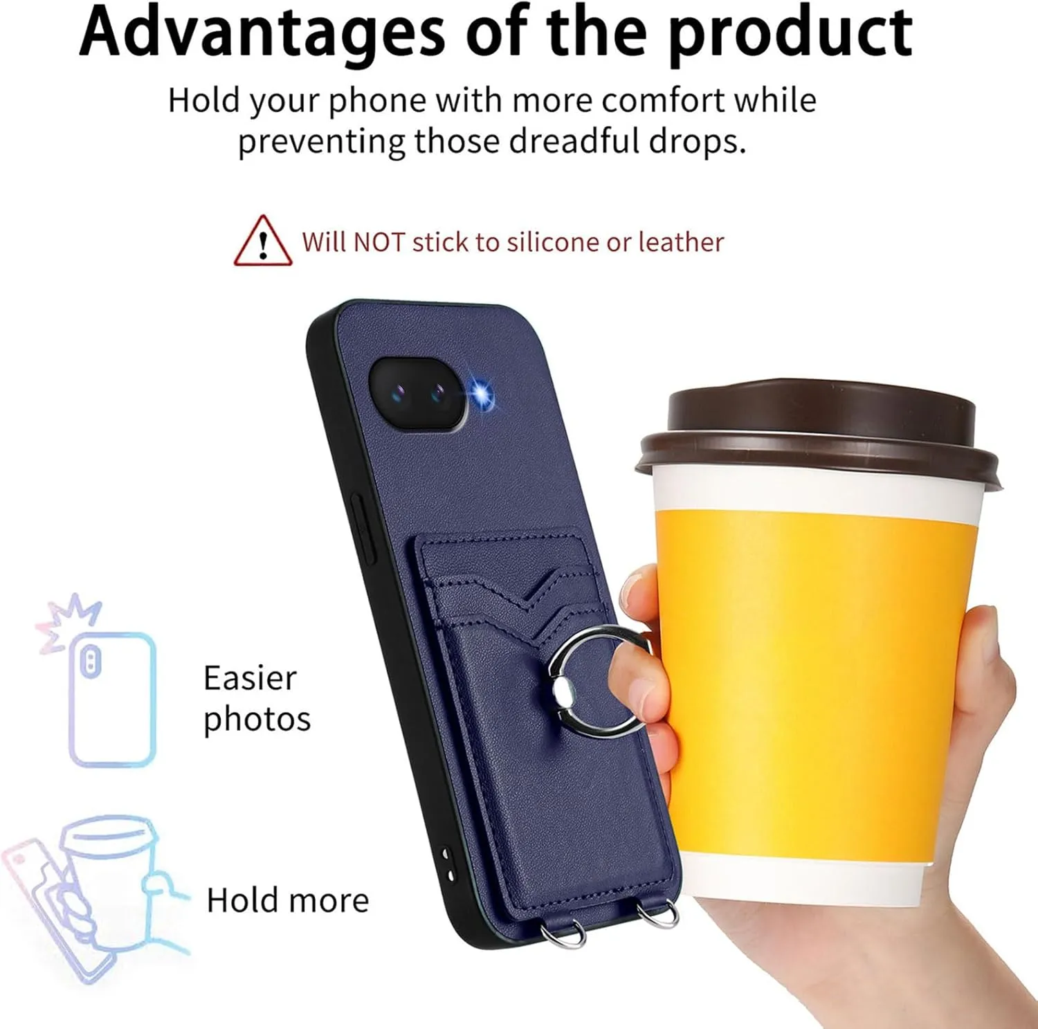 Crossbody Wallet Case for Google Pixel 9A with Card Holder and Ring Stand Kickstand Wrist Strap Lanyard Handbag Purse Phone Case Cover for Google Pixel 9A. Blue YKB