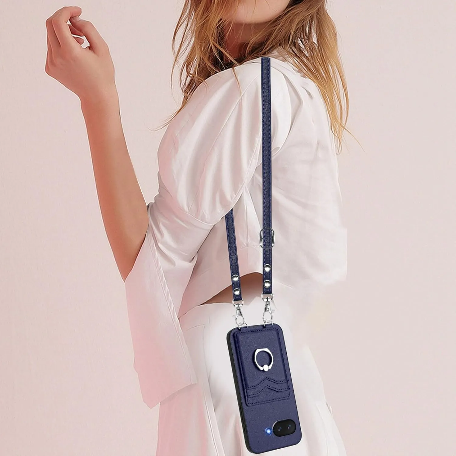 Crossbody Wallet Case for Google Pixel 9A with Card Holder and Ring Stand Kickstand Wrist Strap Lanyard Handbag Purse Phone Case Cover for Google Pixel 9A. Blue YKB