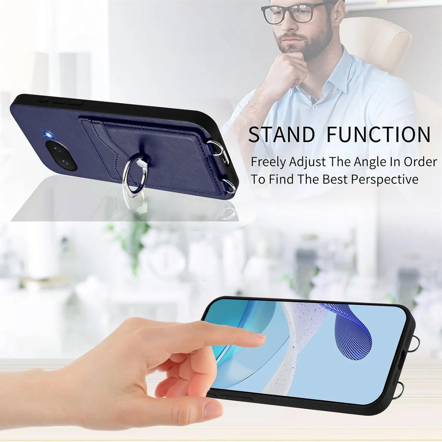 Crossbody Wallet Case for Google Pixel 9A with Card Holder and Ring Stand Kickstand Wrist Strap Lanyard Handbag Purse Phone Case Cover for Google Pixel 9A. Blue YKB
