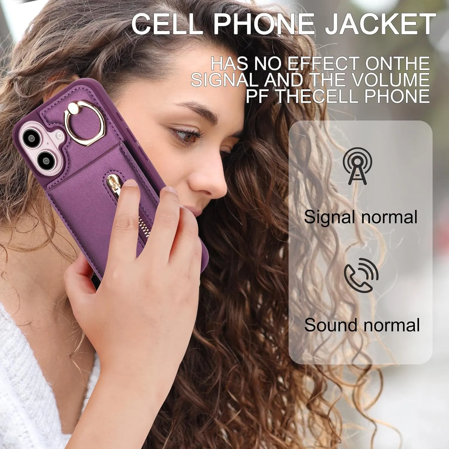 Crossbody Wallet Case for iPhone 16, with Card Slots Zipper Pocket Case, Flip Folio Purse RFID Blocking with Ring Kickstand Detachable Strap-Lavender