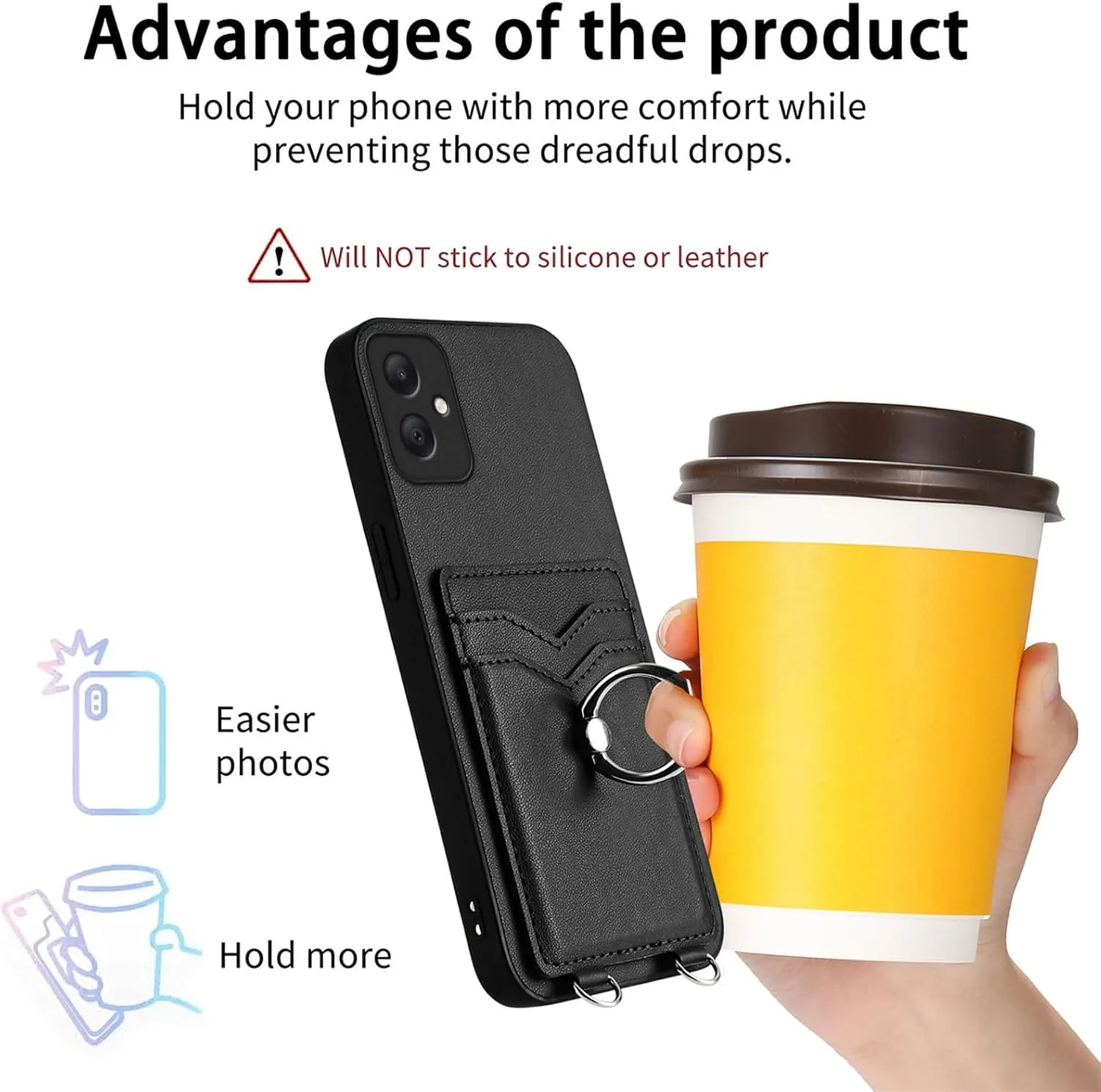Crossbody Wallet Case for Samsung Galaxy A06 with Card Holder and Ring Stand Kickstand Wrist Strap Lanyard Handbag Purse Phone Case Cover for Samsung Galaxy A06. Black YKB